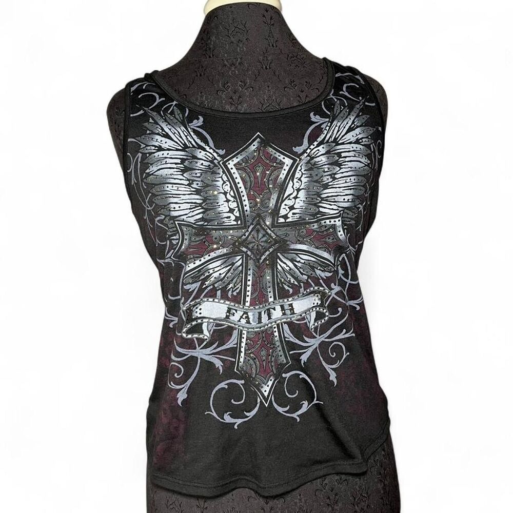 Ransom Retro Y2K Style Cross Wings Tank Top Womens Small Grunge Cyber Gothic